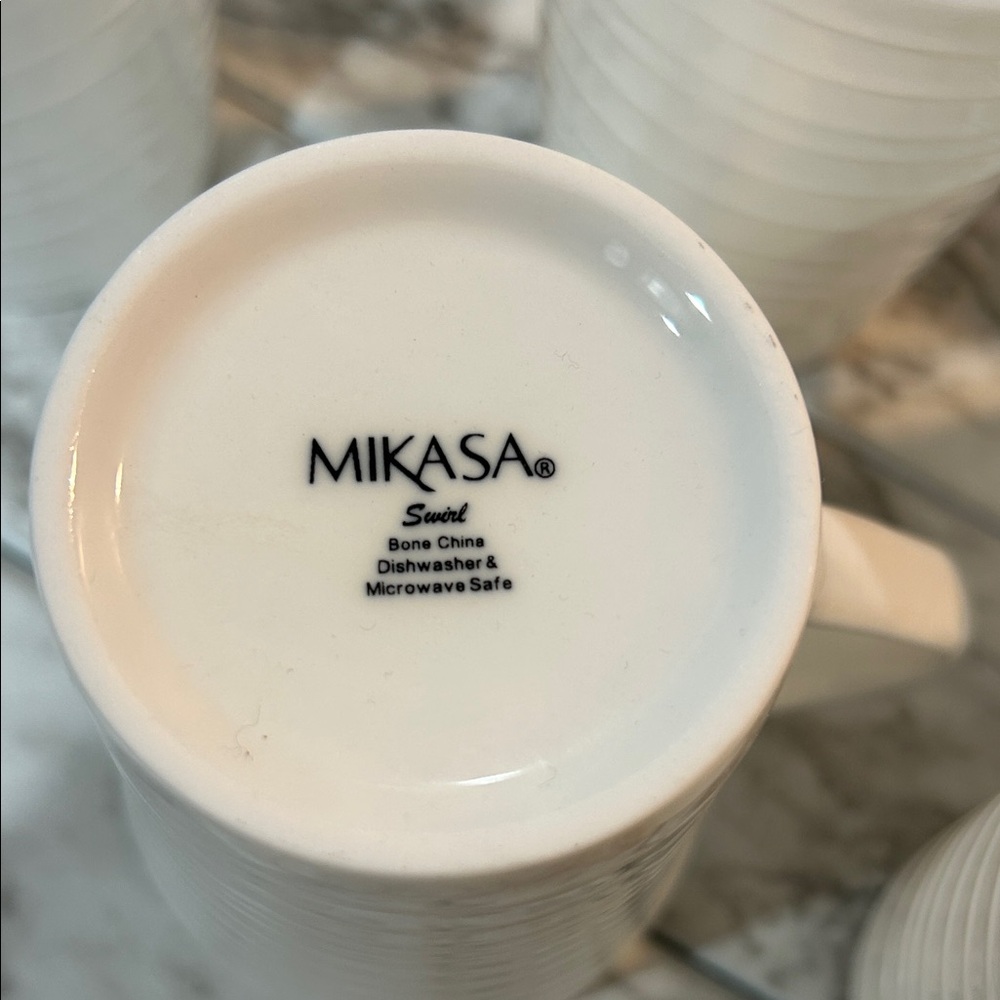 Mikasa Bone China Swirl White Ribbed Mug Set of 8 - Picture 2 of 5